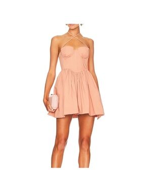NBD Peach Halter Mini Dress with Bustier Detail